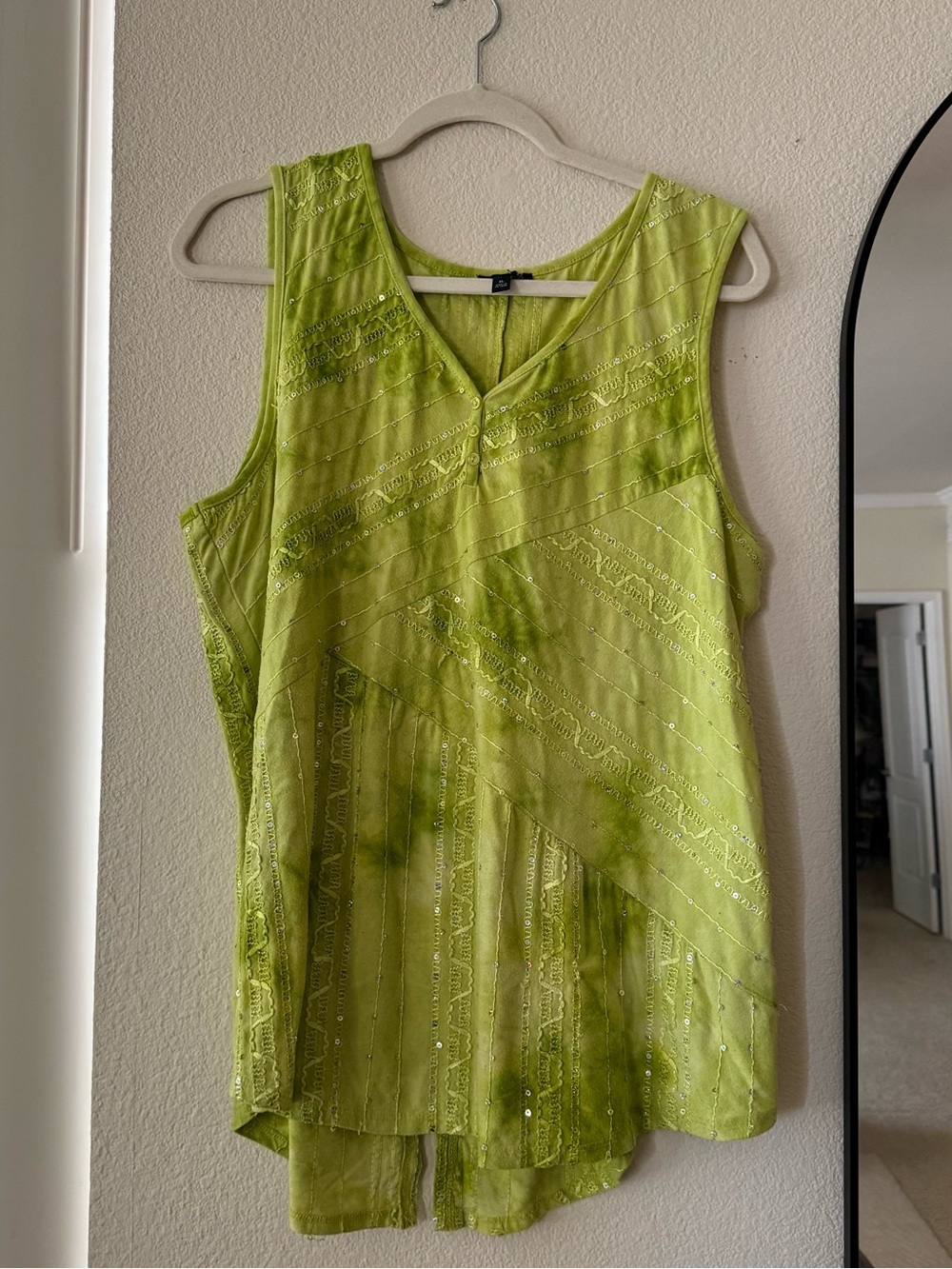 Sami & Jo XL Lime Green Sequin Embroidered Tunic Top Y2K Fairy Boho Festival